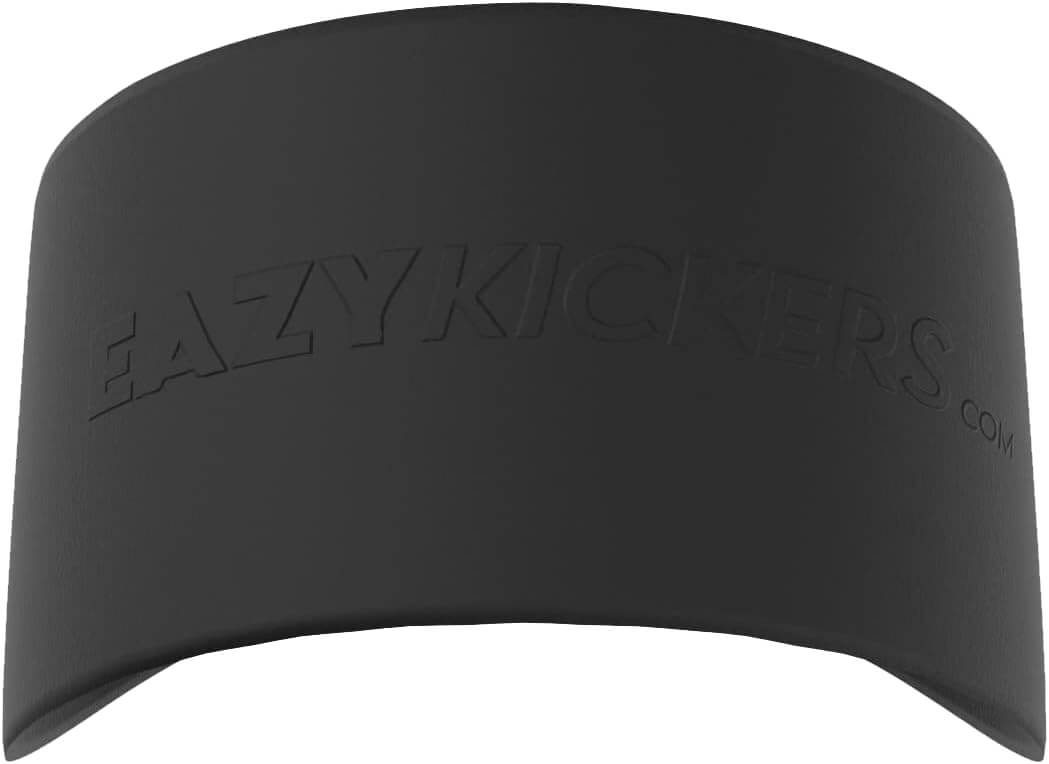 A matte black Eazy Kickers Shoe Band Lace Cover with the brand name "EAZYKICKERS.COM" debossed across its front.