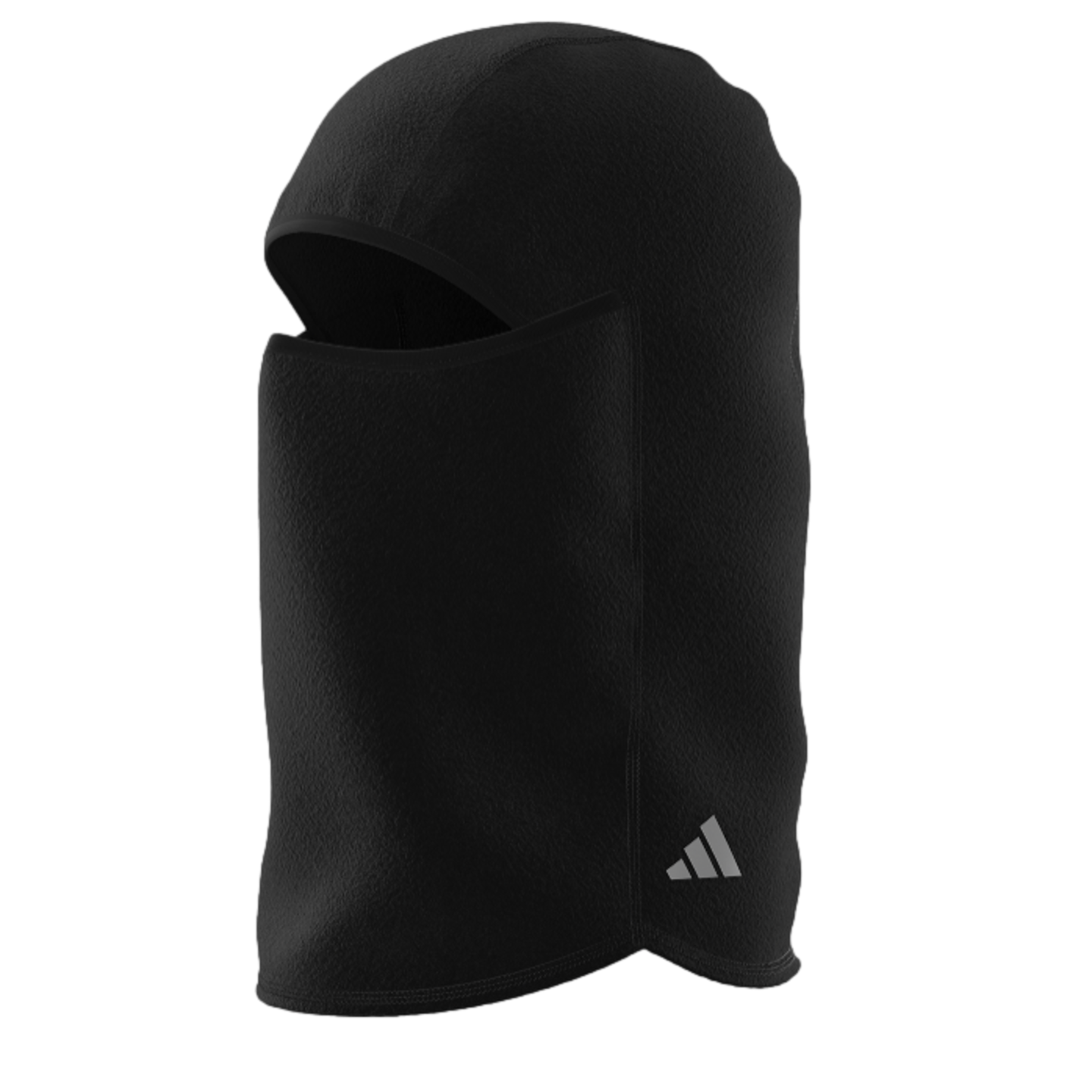 A black fleece Adidas balaclava with a single eye opening and a small reflective logo on the lower side.