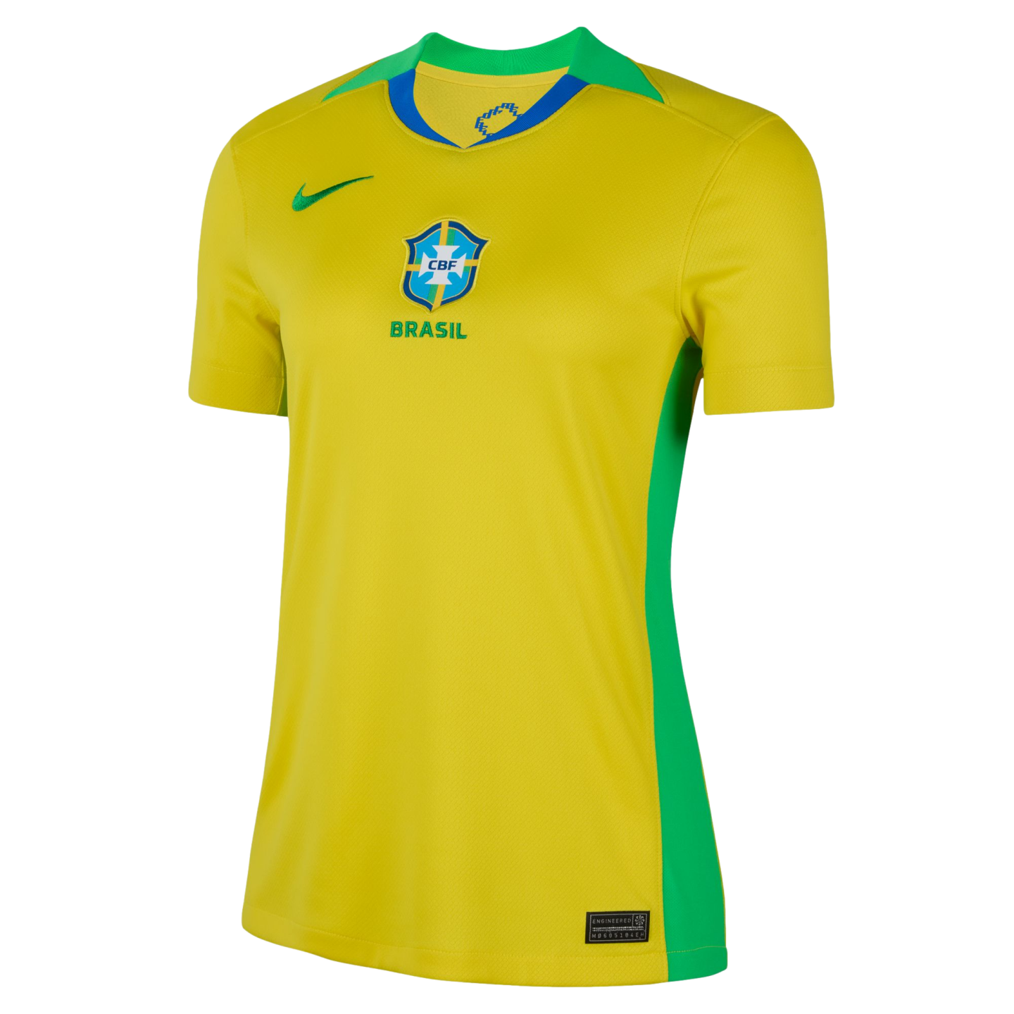 Yellow Nike Brazil national soccer team home jersey featuring the CBF crest and green and blue accents.