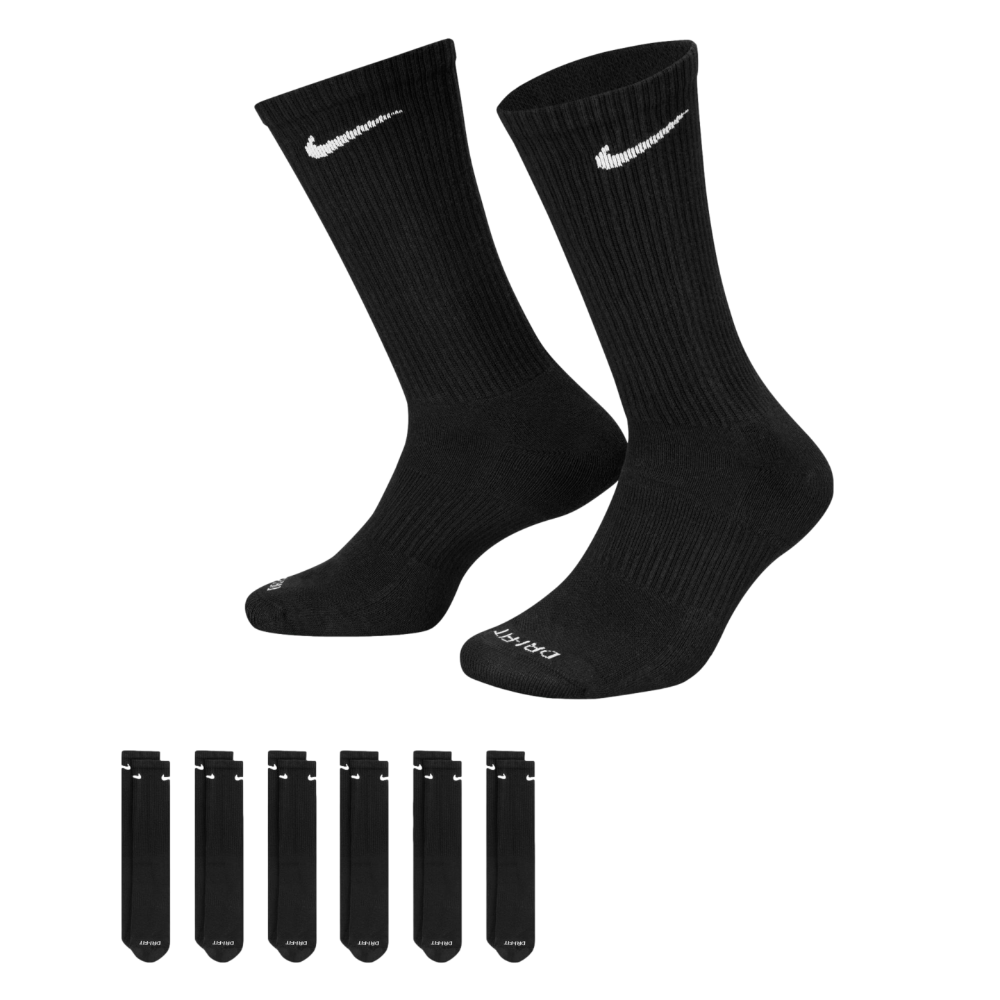 Nike Everyday Plus Cushioned Crew Dri-fit Socks (6 pack) - Black