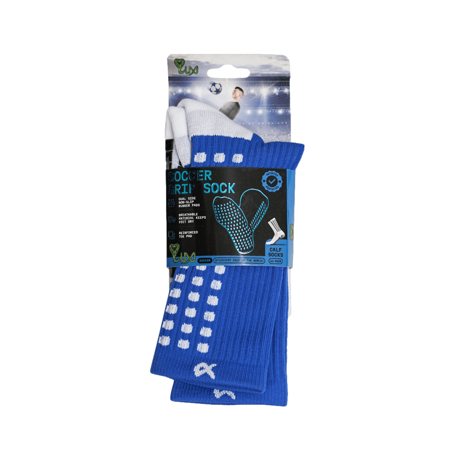 Lux Soccer Grip Calf Socks - Blue EB-LU-202