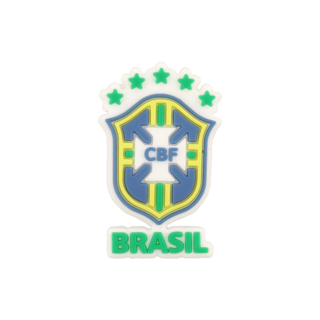 Brazil national football team crest shoe charm with five green stars on top and "BRASIL" text at the bottom.