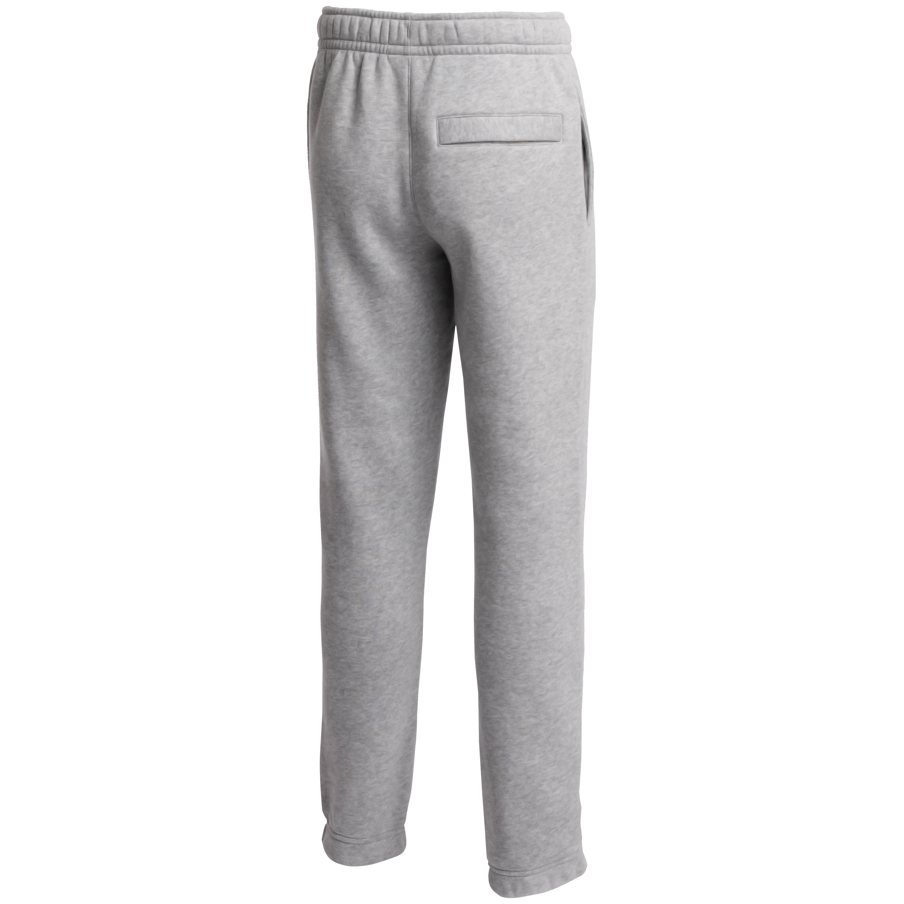 Back view of light grey heather sweatpants with an elastic waistband and a single back welt pocket.