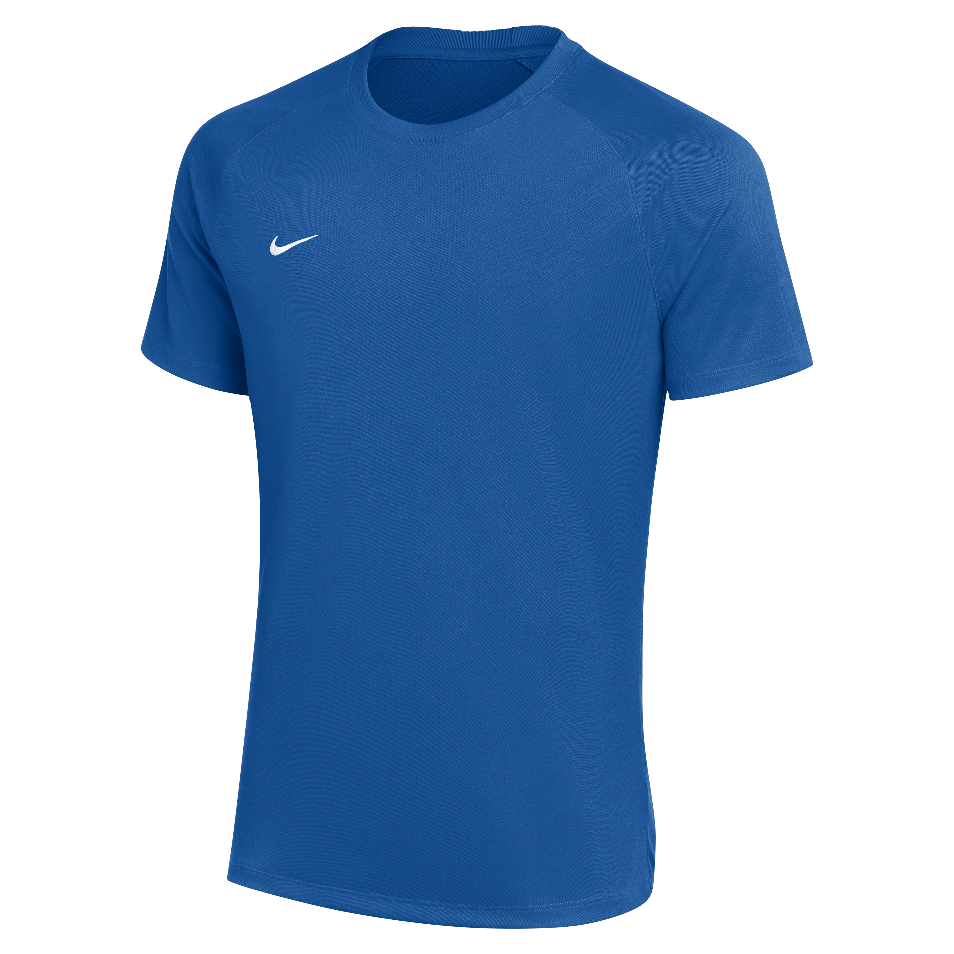 A royal blue Nike crew neck short-sleeve athletic t-shirt with a white swoosh logo on the left chest.