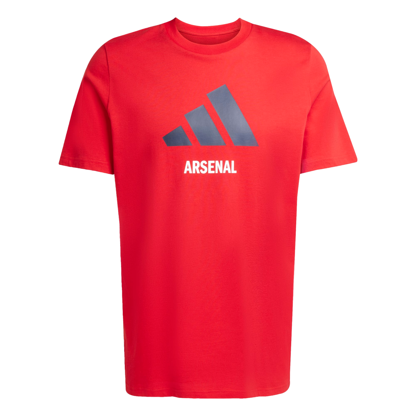 Red t-shirt with a blue Adidas logo above the word "ARSENAL" in white text on the chest.