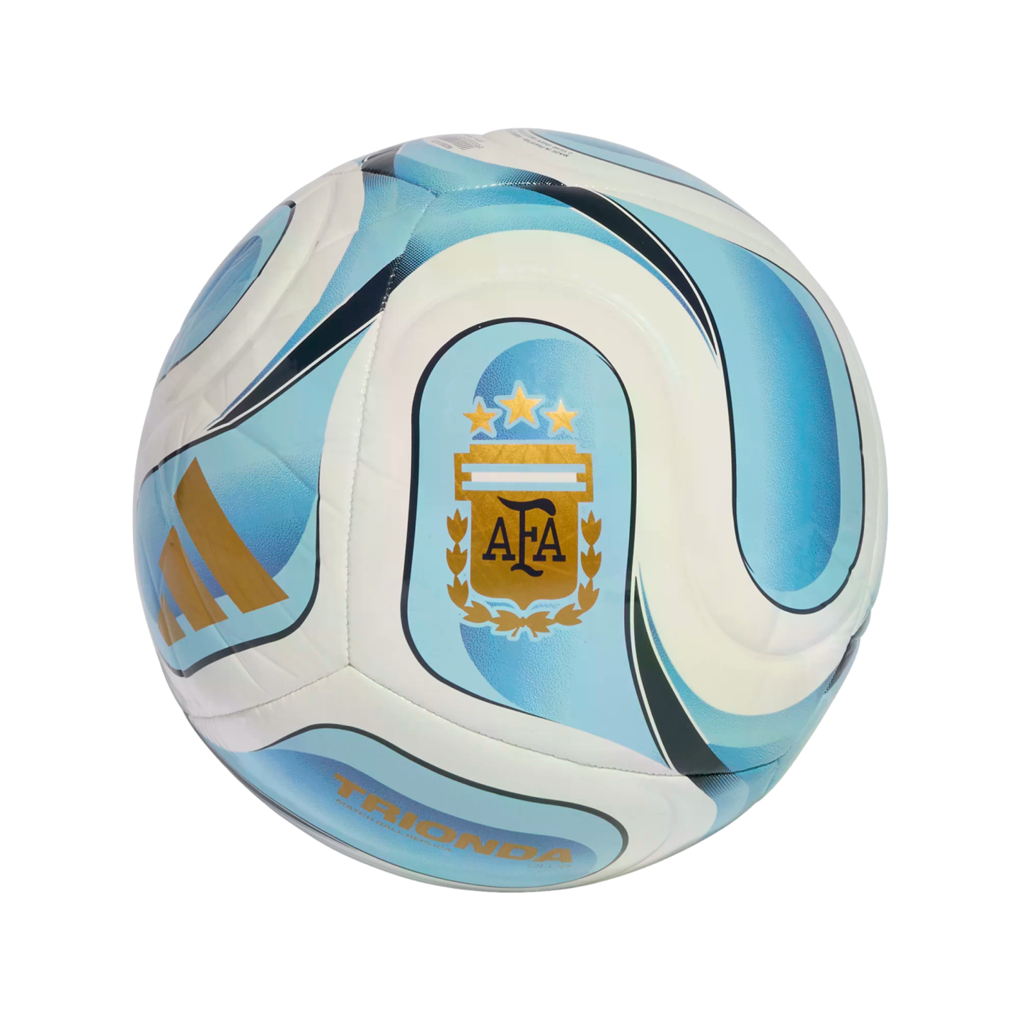 Light blue and white soccer ball featuring Argentina's AFA crest with three stars and the Adidas logo.