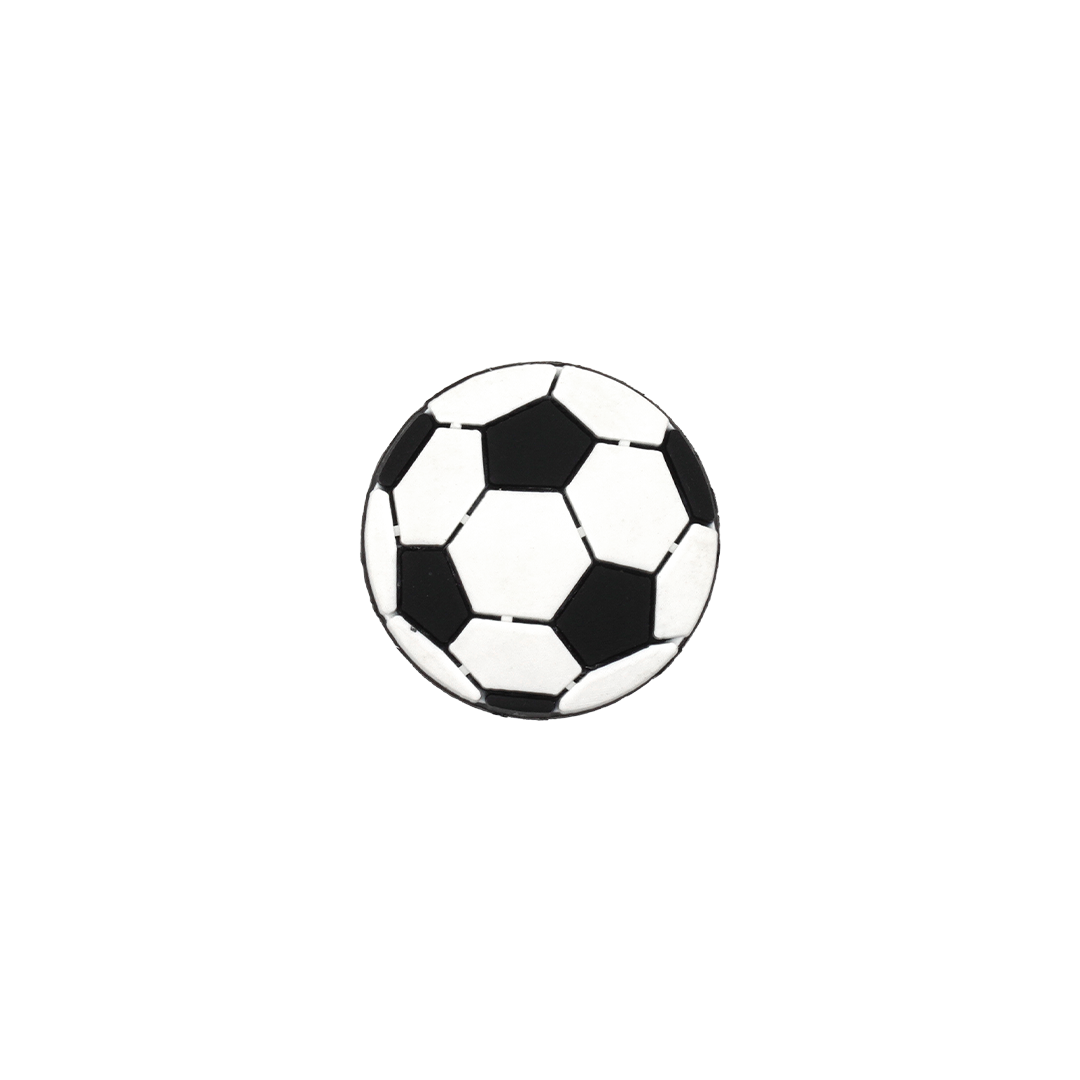 A classic black and white soccer ball-shaped Soccer Croc Charm.