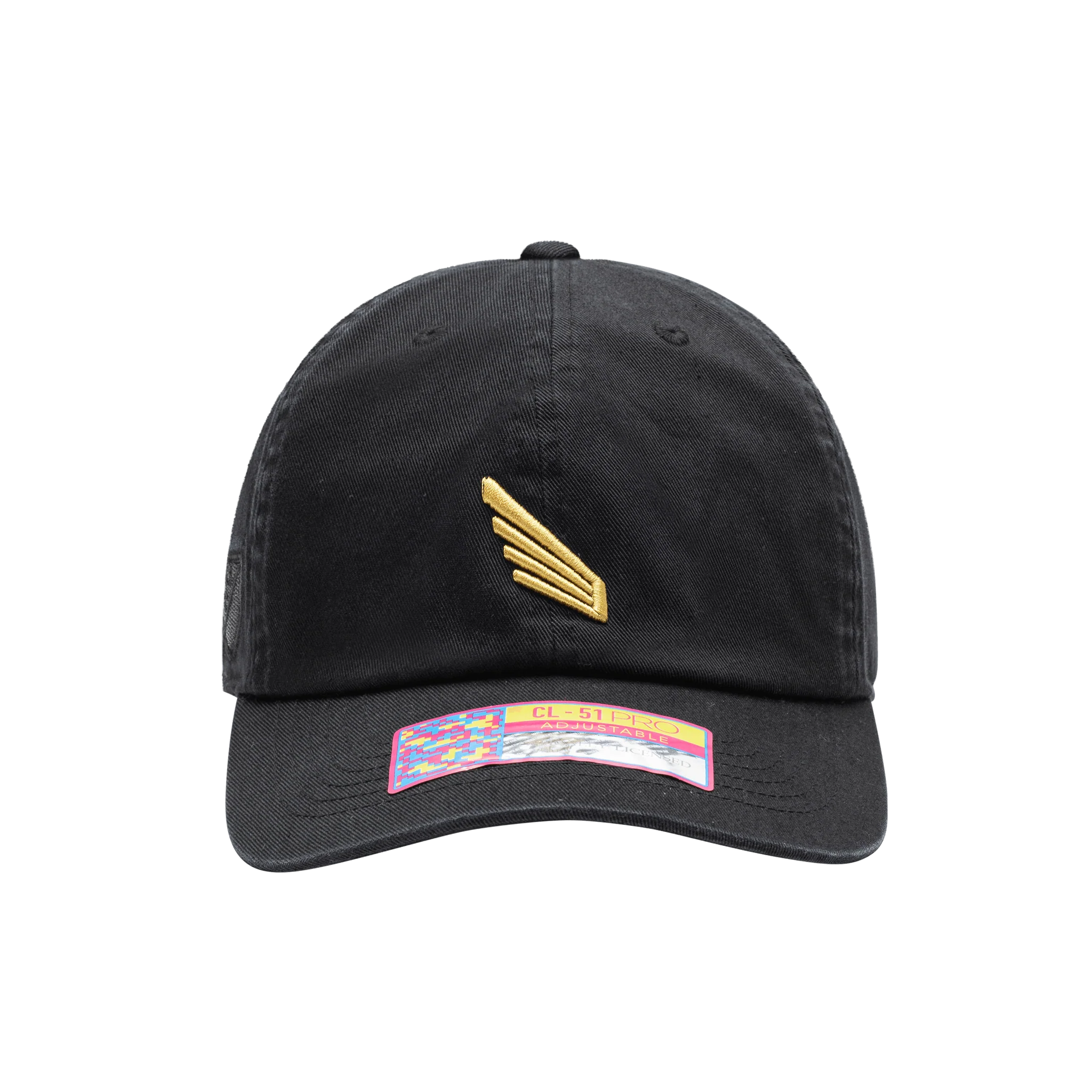 Fan Ink Los Angeles FC Bambo Classic Hat in black, featuring a gold embroidered wing logo centered on the front crown.