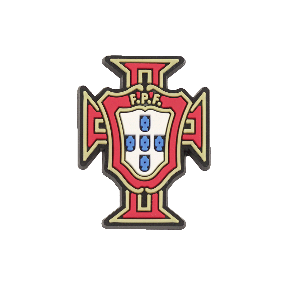 Rubber charm of the Portuguese Football Federation (FPF) logo, featuring a red cross with gold trim and a central shield with five blue quinas.