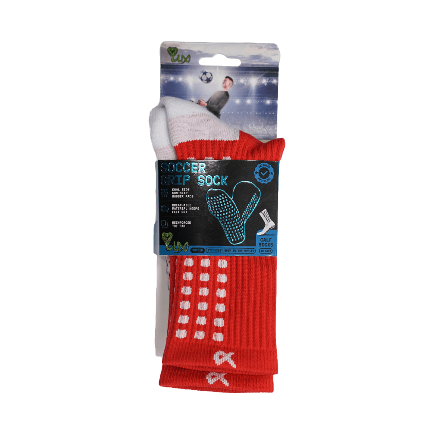 Lux Soccer Grip Calf Socks - Red EB-LU-204