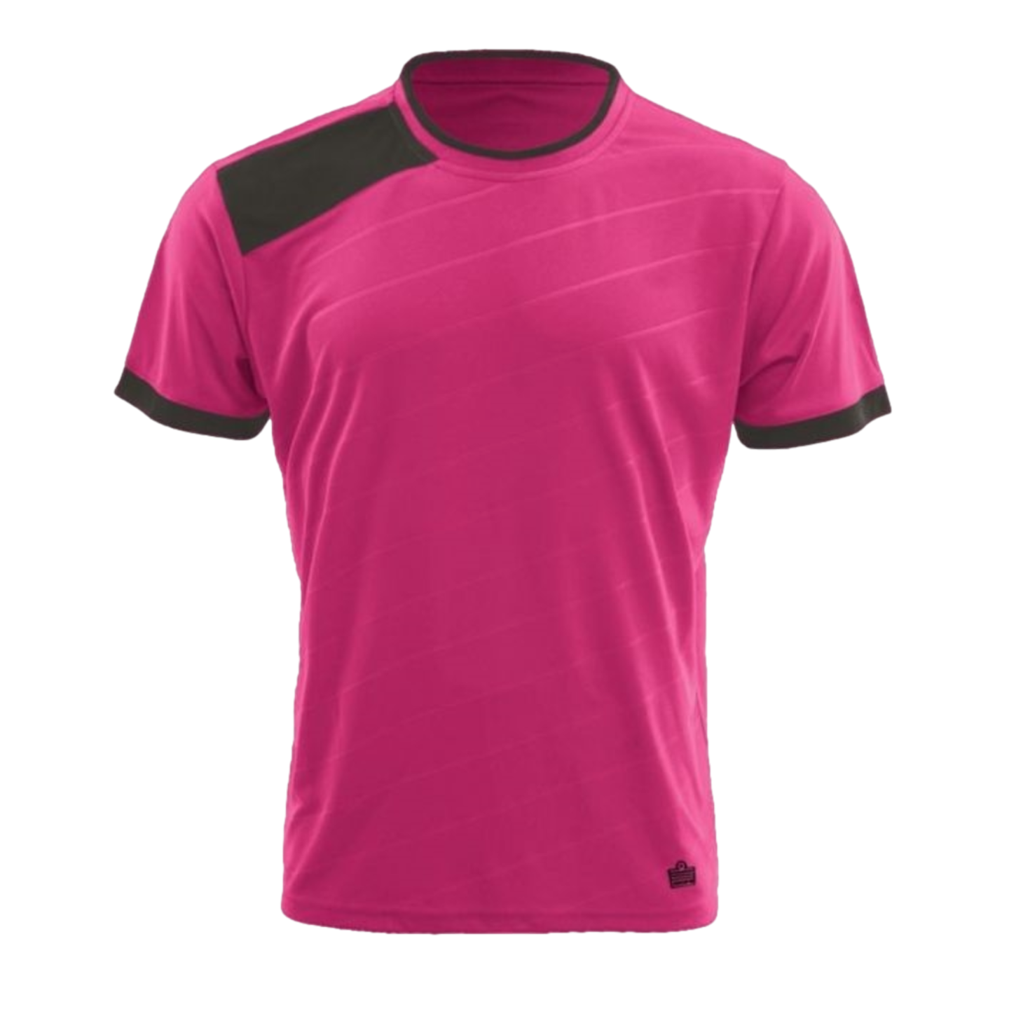 A bright pink short-sleeved Admiral Town Jersey featuring a black panel on the right shoulder, black trim on the collar and sleeve cuffs, and subtle diagonal tonal stripes across the front.