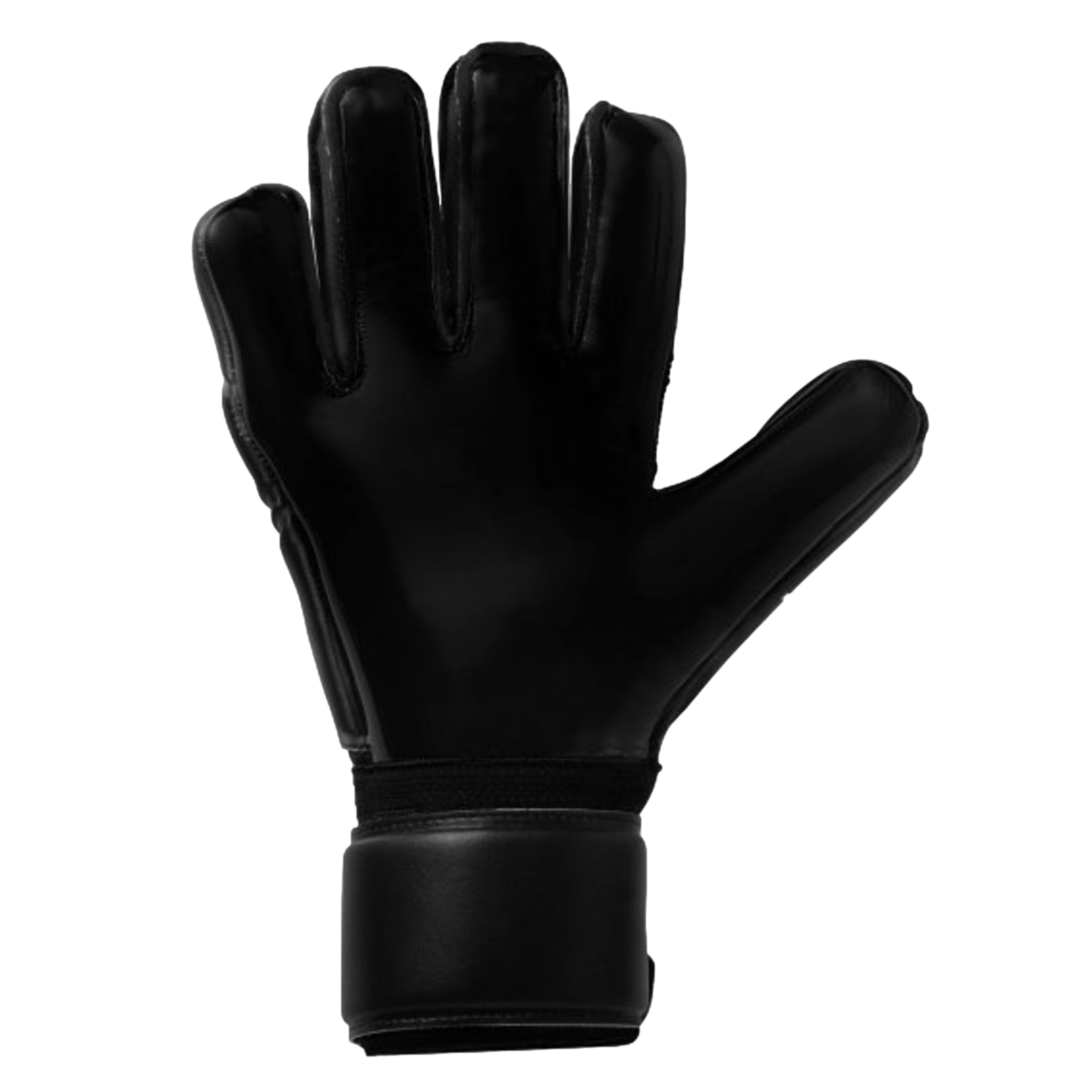 A palm-side view of an all-black Uhlsport Comfort Absolutgrip Classic Goalkeeper Glove.