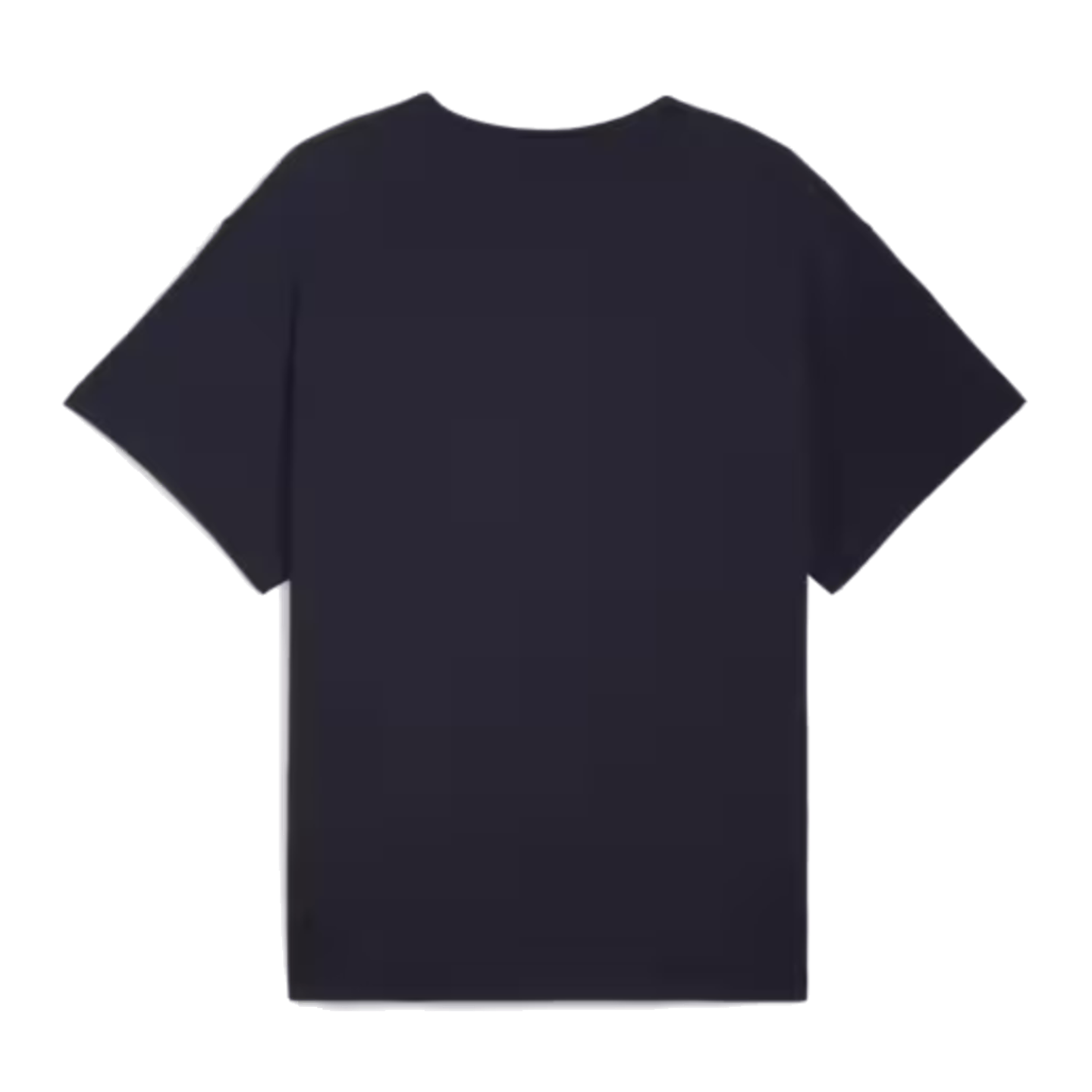 Plain dark navy blue short-sleeved t-shirt shown from a flat-lay perspective against a white background.