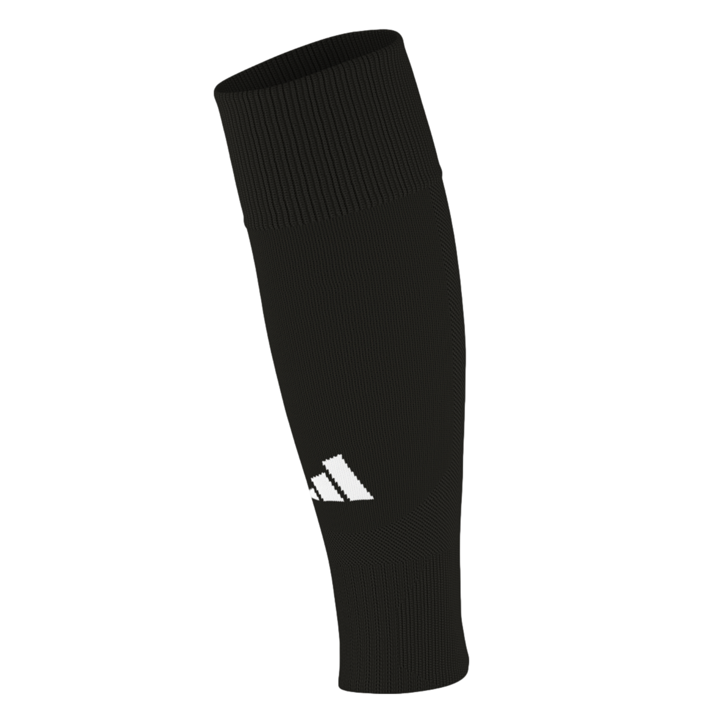 A single black Adidas calf-high athletic sock with a white logo, set against a plain black background.