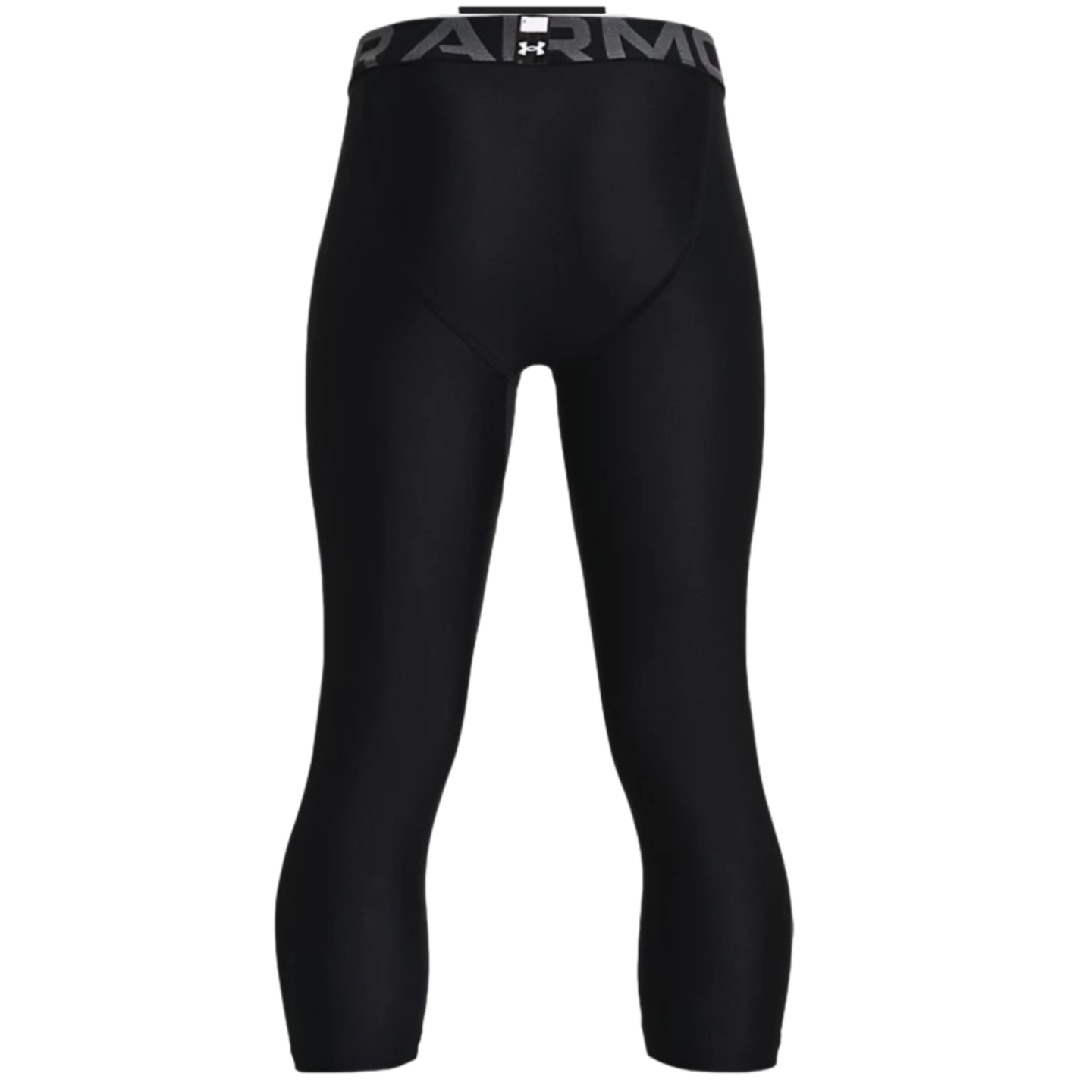 Black 3/4-length athletic compression leggings with an "ARMOUR" branded waistband.