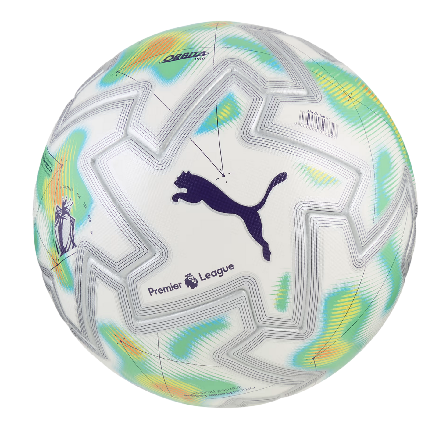 Puma Orbita Pro Premier League football, white with green and yellow graphics.