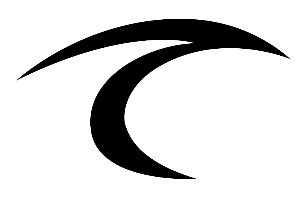 A minimalist black logo on a white background, featuring sharp, sweeping curves that form a stylized, abstract shape resembling the letter 'T'.
