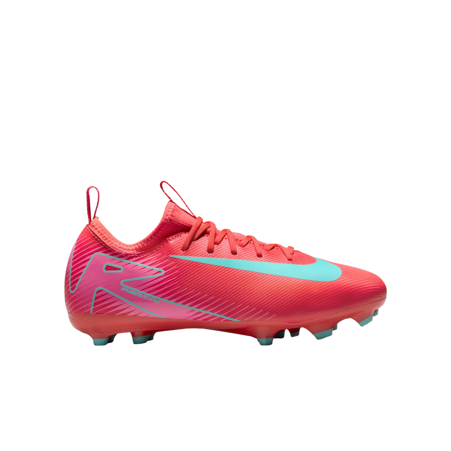 (NIKE-FQ8392-800) Botas de fútbol para terreno firme Nike Mercurial Vapor 16 Academy para jóvenes [EMBER GLOW/AURORA GREEN]