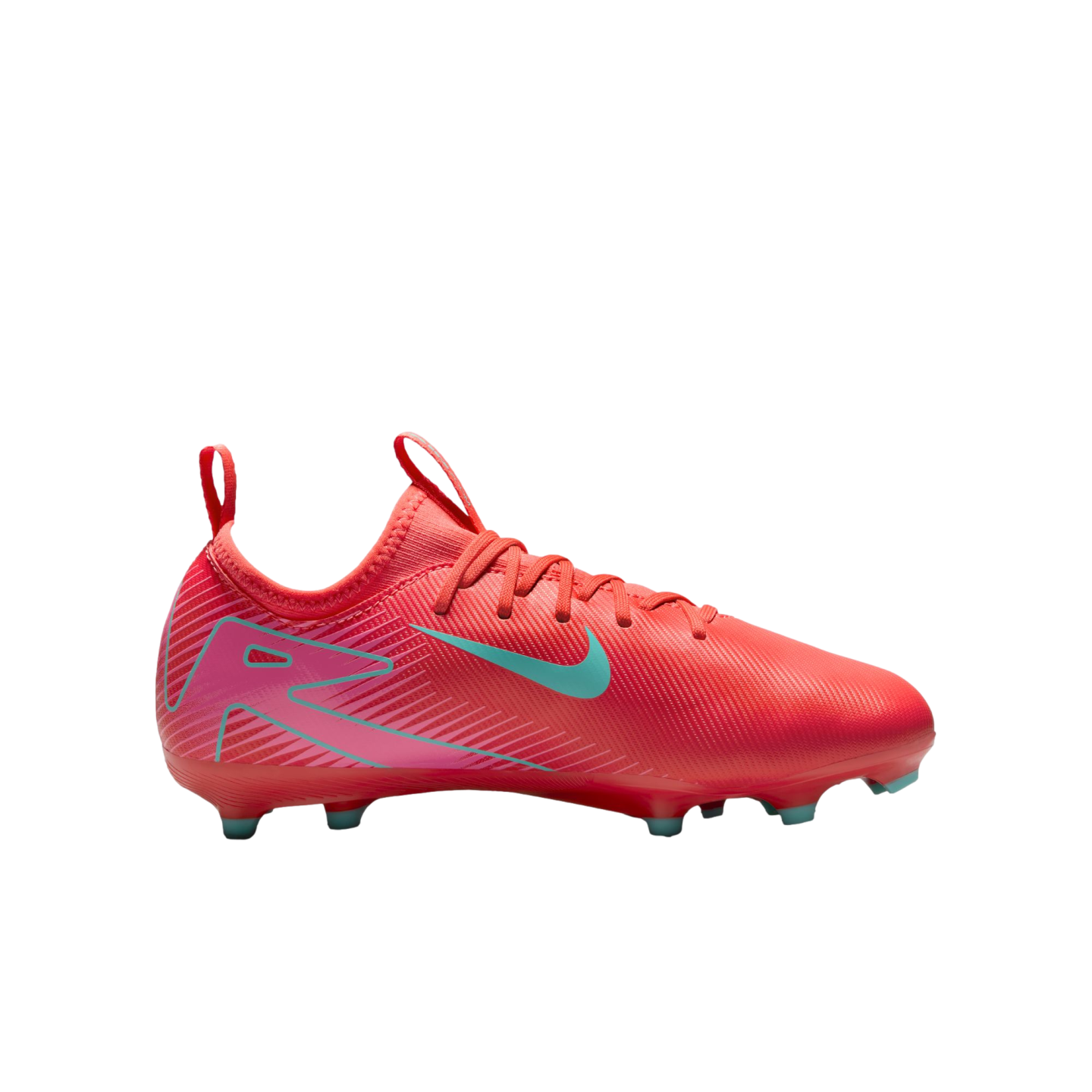 (NIKE-FQ8392-800) Botas de fútbol para terreno firme Nike Mercurial Vapor 16 Academy para jóvenes [EMBER GLOW/AURORA GREEN]