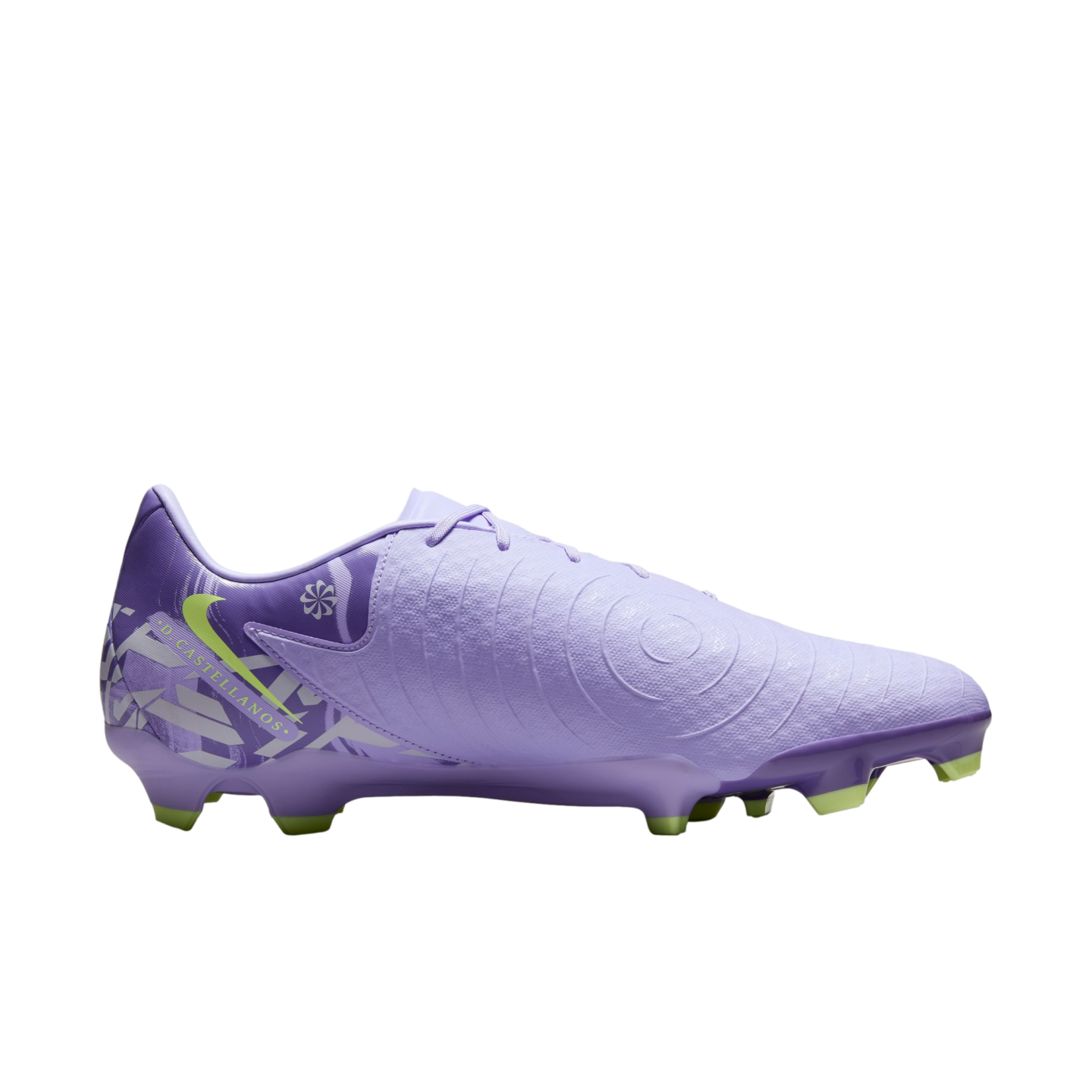 (NIKE-HF1595-500) Botas de fútbol para terreno firme Nike Phantom GX 2 Academy [PURPLE AGATE/BARELY VOLT] (lanzamiento el 5/2/25)