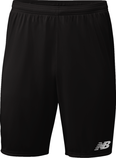 Black New Balance athletic shorts with an elastic waistband and a white NB logo on the bottom right leg.