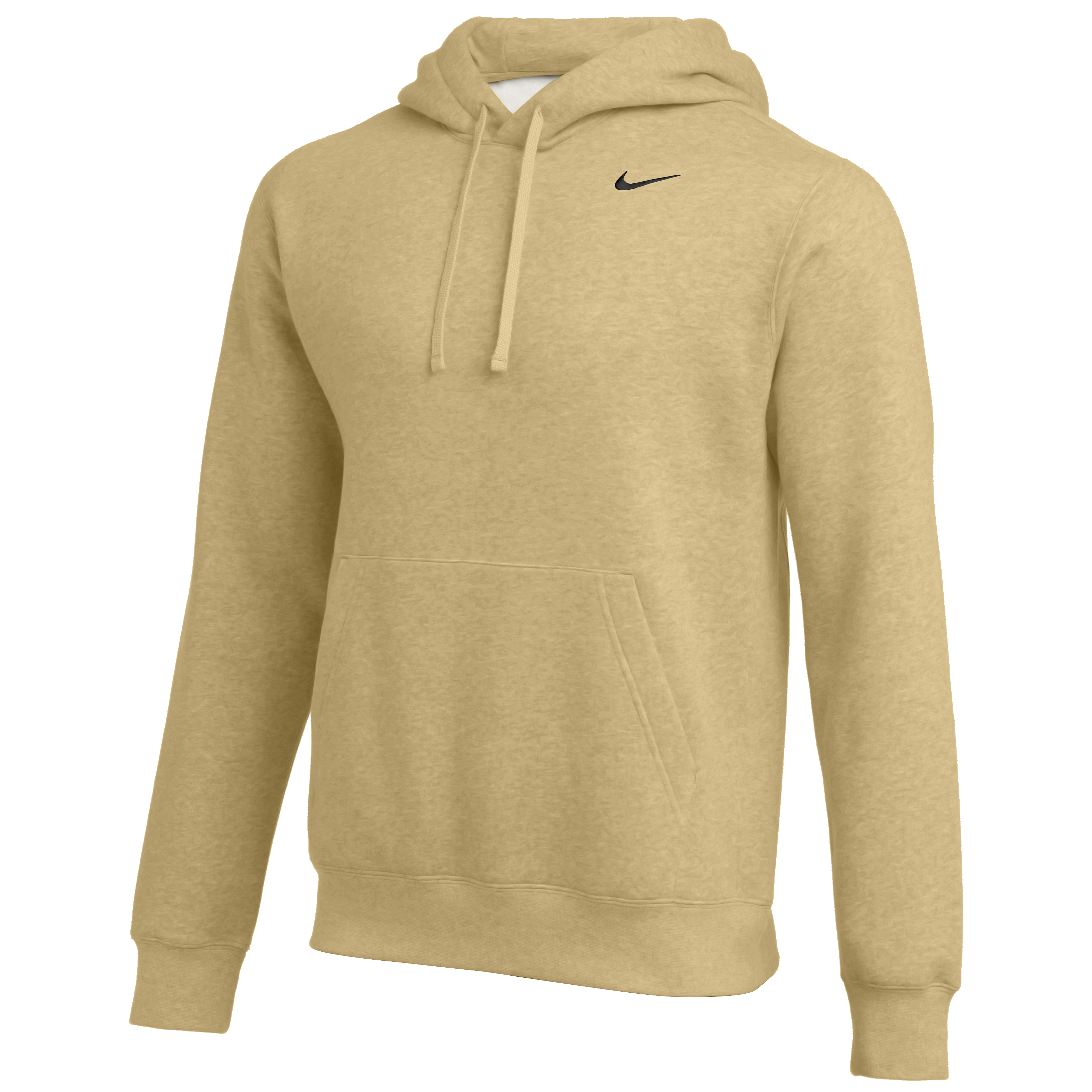 Tan Nike pullover hoodie featuring a front kangaroo pocket, adjustable drawstrings, and a small black swoosh logo on the upper left chest.