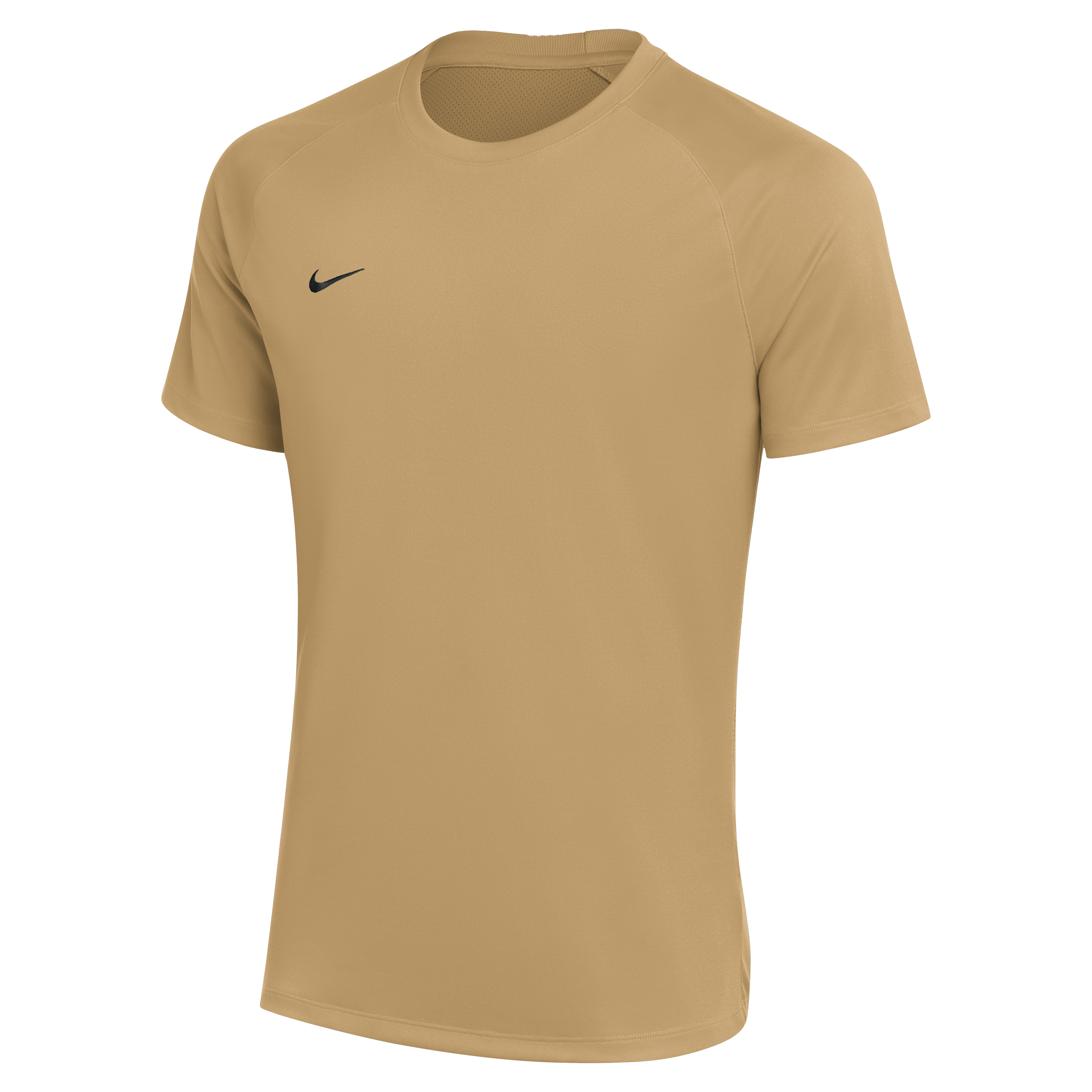 Gold Nike athletic t-shirt with short sleeves and a black swoosh on the chest.