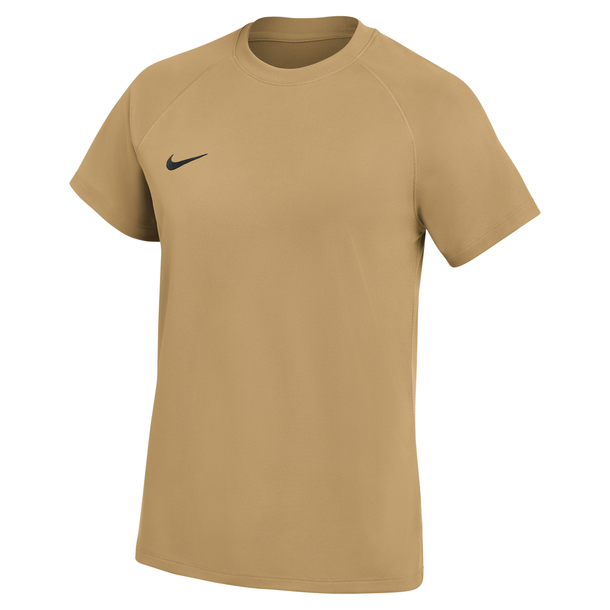 A tan short-sleeved Nike t-shirt with a crew neck, raglan sleeves, and a small black swoosh logo on the chest.