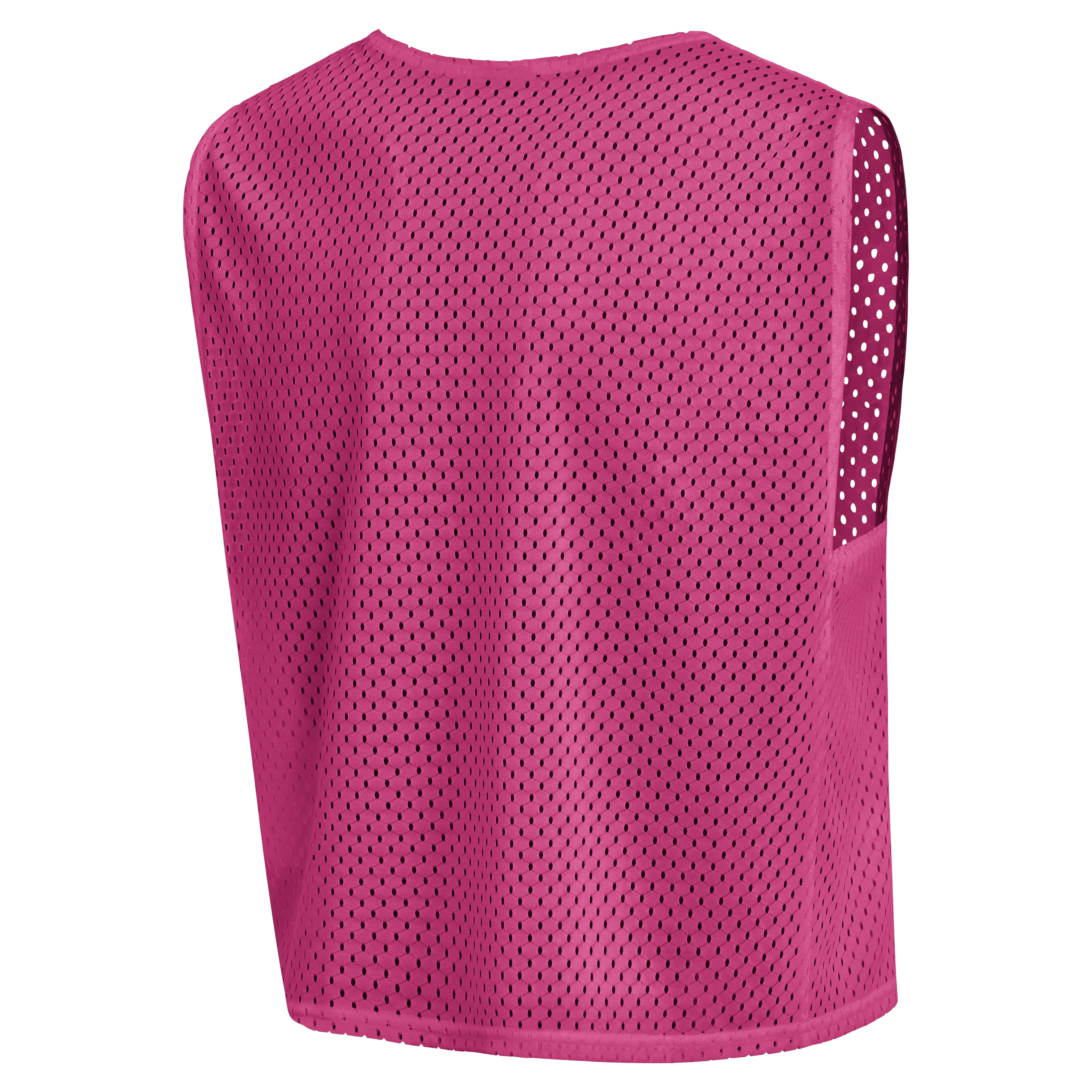 Back view of a bright pink mesh athletic training vest.