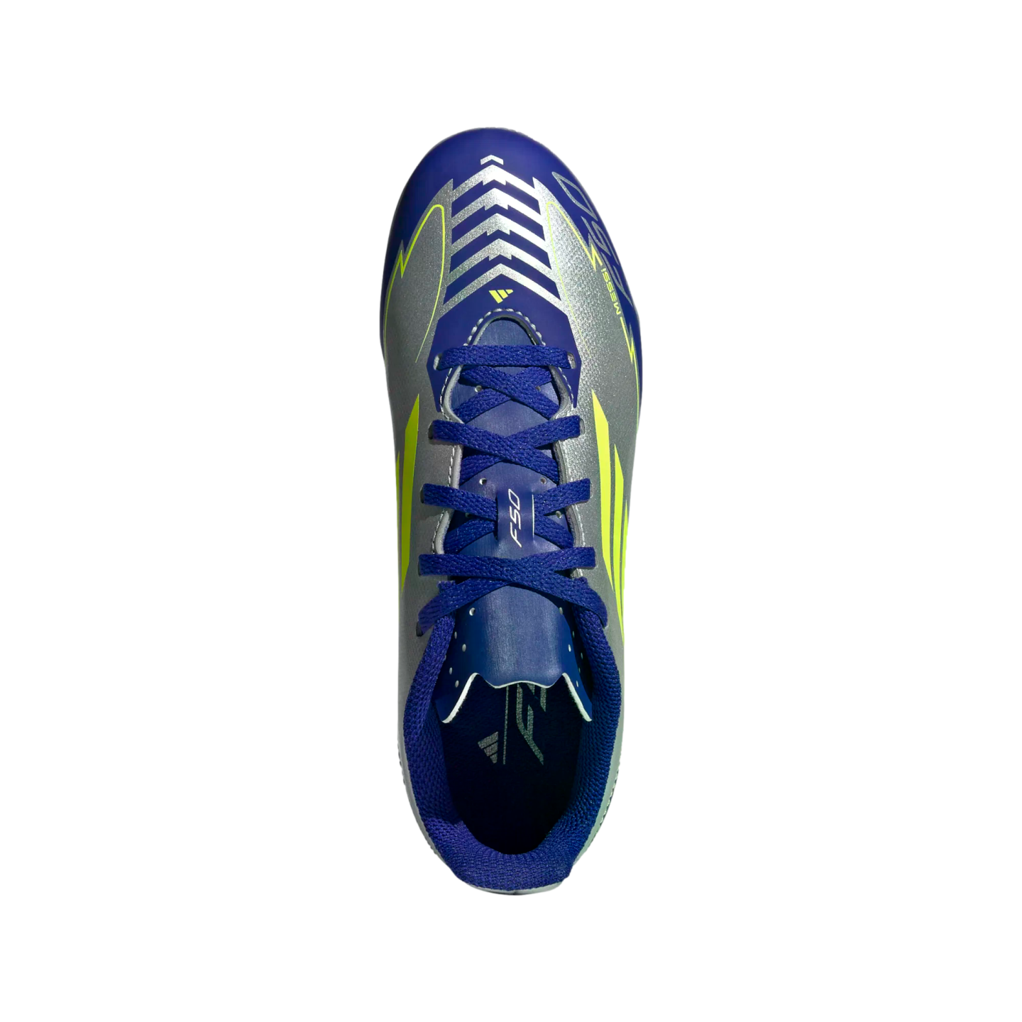 (ADID-IH0926) Botas de fútbol para terreno firme para jóvenes Adidas F50 Club Messi [SILVMT/SYELLO/LUCBLU] (lanzamiento el 11/2/25)