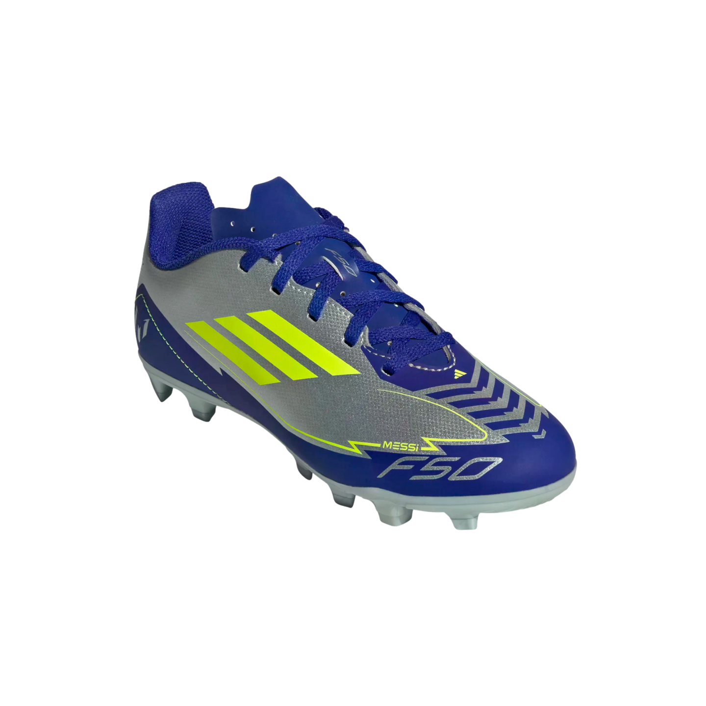 (ADID-IH0926) Botas de fútbol para terreno firme para jóvenes Adidas F50 Club Messi [SILVMT/SYELLO/LUCBLU] (lanzamiento el 11/2/25)