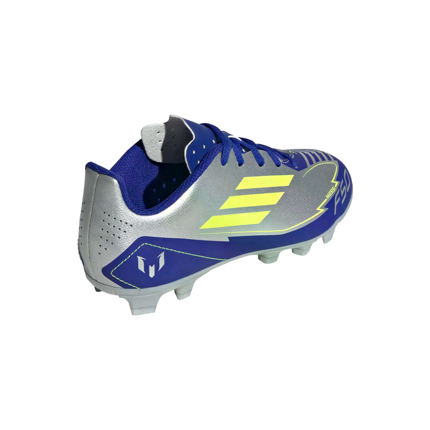 (ADID-IH0926) Botas de fútbol para terreno firme para jóvenes Adidas F50 Club Messi [SILVMT/SYELLO/LUCBLU] (lanzamiento el 11/2/25)