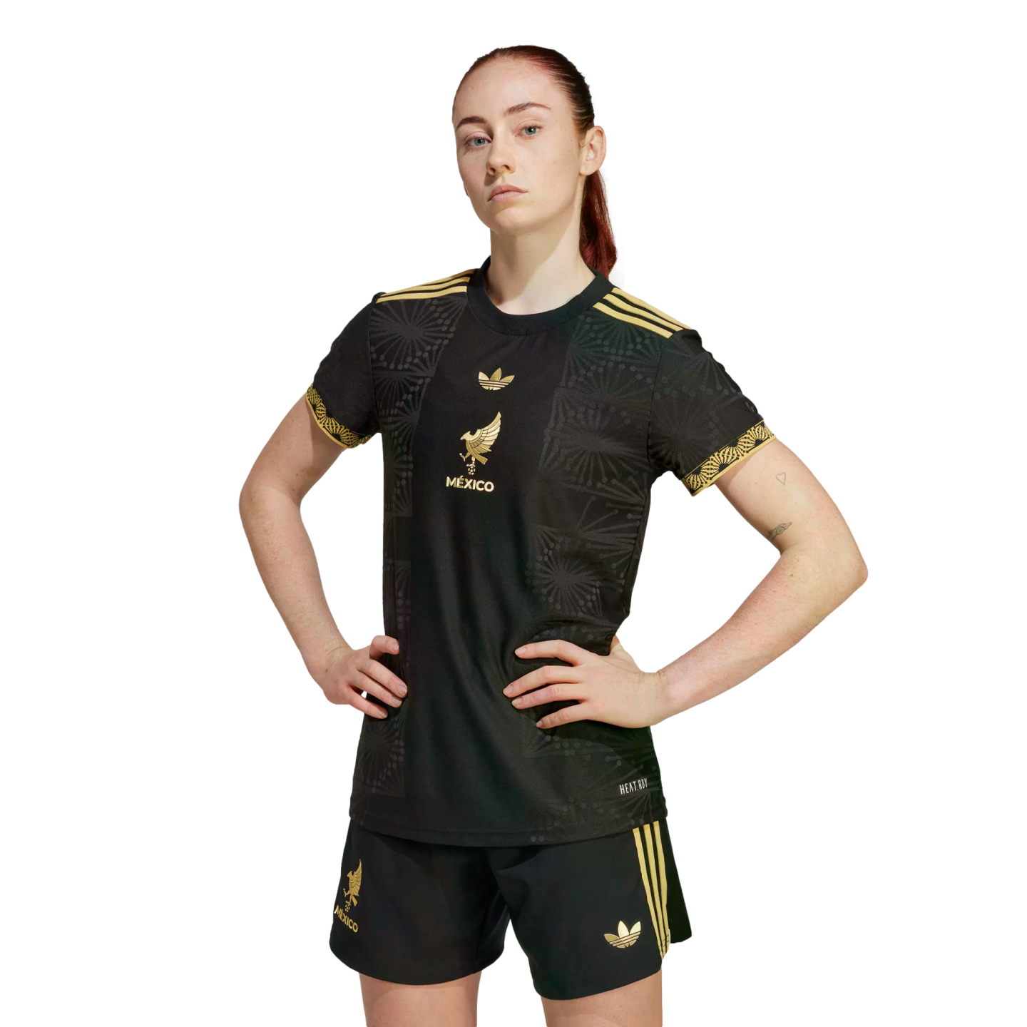 (ADID-JF0391) Camiseta Adidas México 2025 Dorada para Mujer [NEGRO]