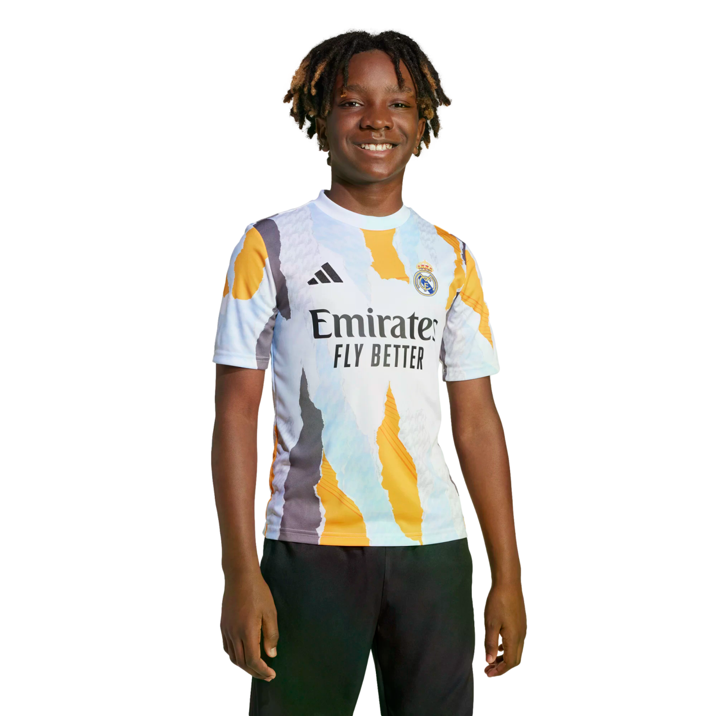 Camiseta juvenil prepartido del Real Madrid de Adidas