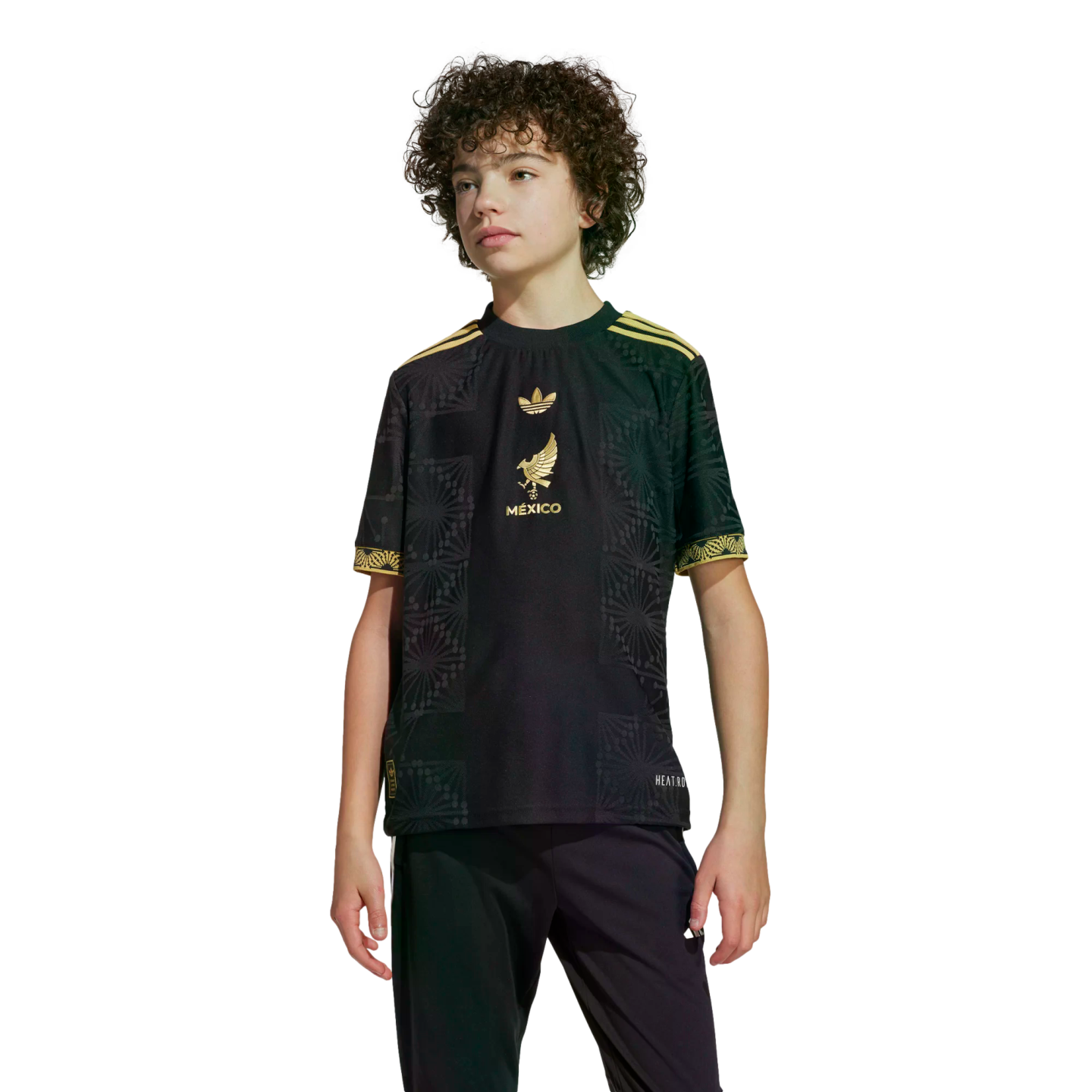 (ADID-JM2535) Camiseta juvenil adidas México 2025 dorada [NEGRO]