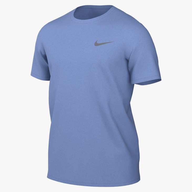 A light blue Nike short-sleeved t-shirt with a small gray swoosh logo on the left chest.