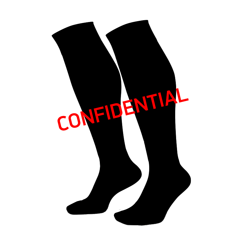 Two black knee-high socks with a red "CONFIDENTIAL" watermark slanted across the center.