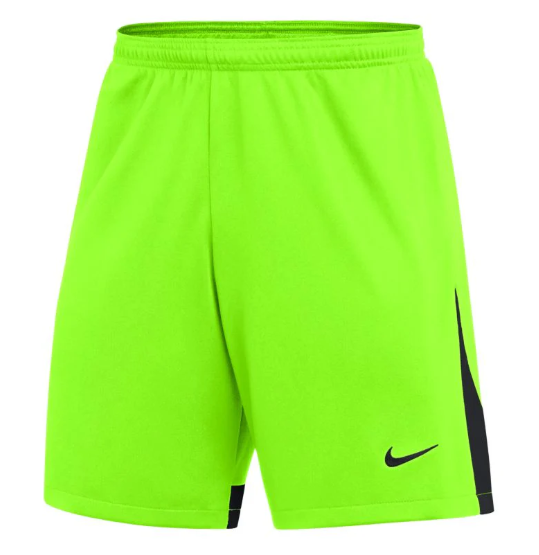 Neon lime green Nike athletic shorts with black side accents and a swoosh logo on the leg.
