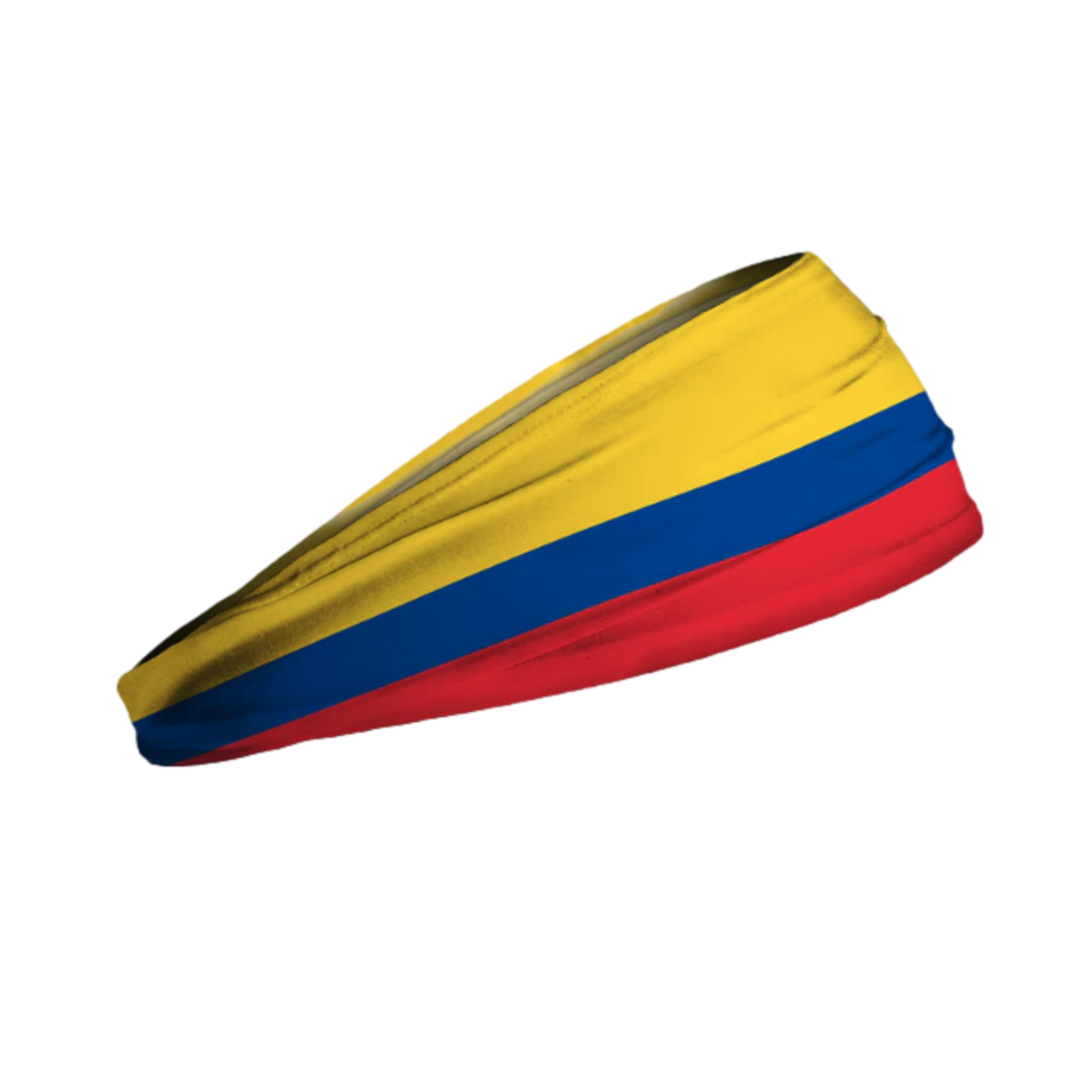 Headband with the yellow, blue, and red horizontal stripes of the Colombian flag, set against a black background.